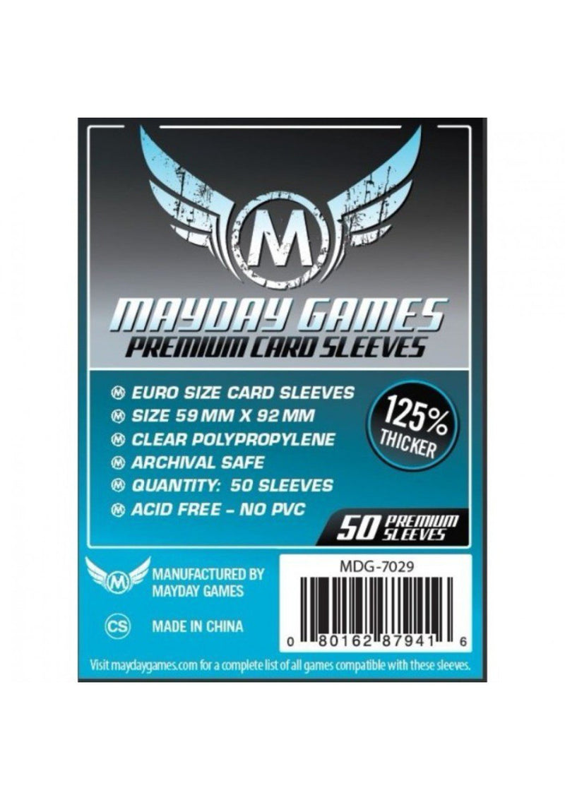 Card Sleeves: Mayday - 50 Premium Light Blue "Euro" (59mm x 92mm)